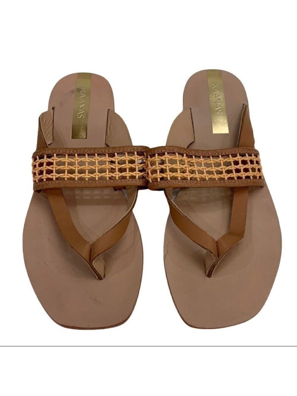 NEW Kaanas Buzios Braided Thong Leather Tan Sandals 6